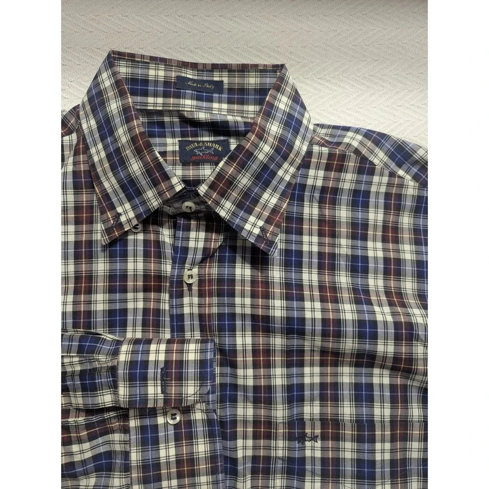 Vintage Paul &‎ Shark Yachting Italy Plaid Button Shirt Mens XL 44 Cotton